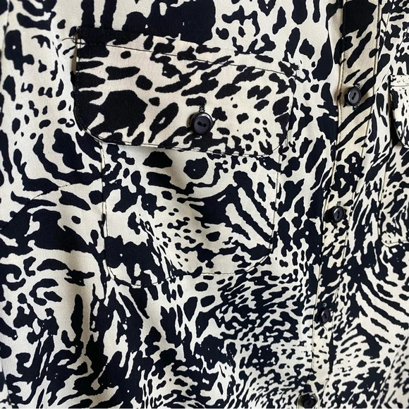 Notations Long Sleeve Collared Button Down Animal Print Black & Beige Bl… - Picture 5 of 7